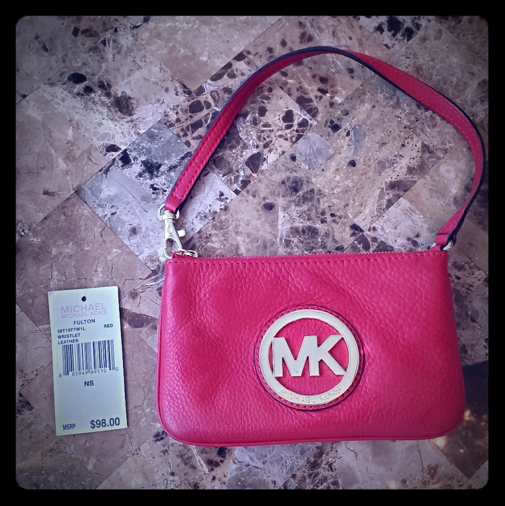 Michael Kors red leather wristlet